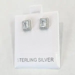 Sterling Silver 925 CZ Geometric Square Stud Earrings