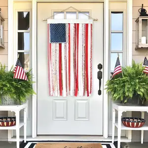 American Rag Flag Banner Patriotic Decor For 4th Of July Memorial Day, 50x27 Inch Rustic Burlap Tassel Garland For Independence Day Party, Boho Americana Wall Hanging Decoration For Home Outdoor Celebration 250th Anniversary Accessories