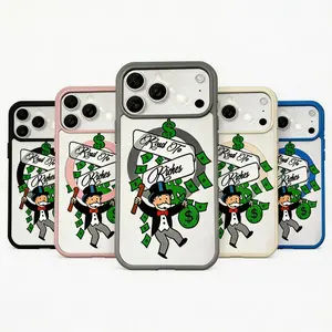 Vintage Rich Guy Dollar Print Magnetic Monopoly Man MagSafe Phone Case for iPhone 17 16 15 14 13  Pro Max 1800G Strong Magnet Shockproof Case  Non-Yellowing Acrylic+TPU 2-in-1 Cute Cartoon Money Cover