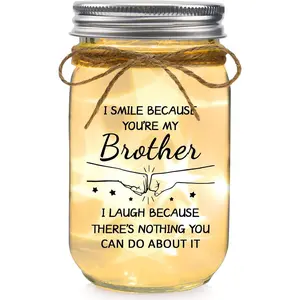 Brother Gifts Mason Jar Gift - I Smile Because You're My Brother - Unique Christmas Birthday Gifts for Brother