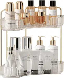 Corner Counter Bathroom Organizer Countertop, 2 Tiers  Perfume Tray, Vanity Organizers for Makeup, Skincare, Clear Corner Rack for Bedroom, Bathroom, Kitchen(Clear White)