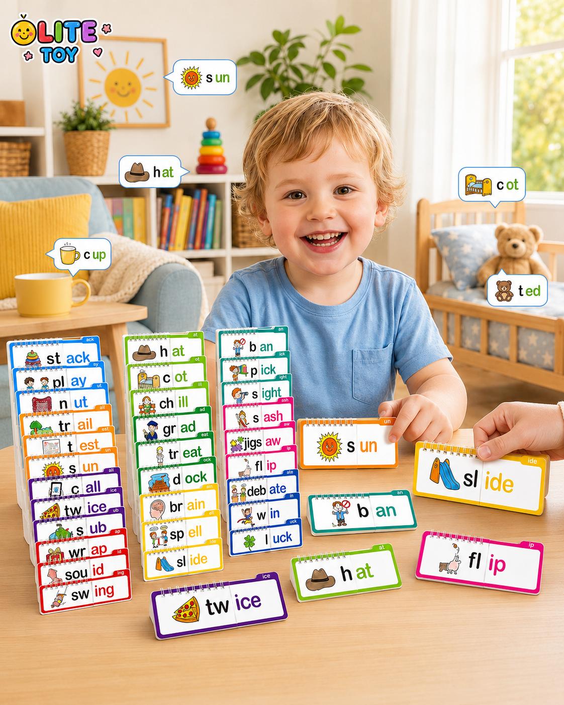 Kids Educational 30-Piece Flash Card Toy Set - ABC Alphabet Matching Cards, Phonics Books, Word Family Builders, Rhyme Tools, Early Literacy & Vocabulary Builder Learning Gifts