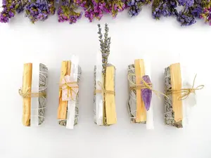 White Sage Smudge Kit Sage Bundle Palo Santo Stick Selenite Stick (add Crystal or Lavender) for Reiki, Spiritual Cleansing, Metaphysical