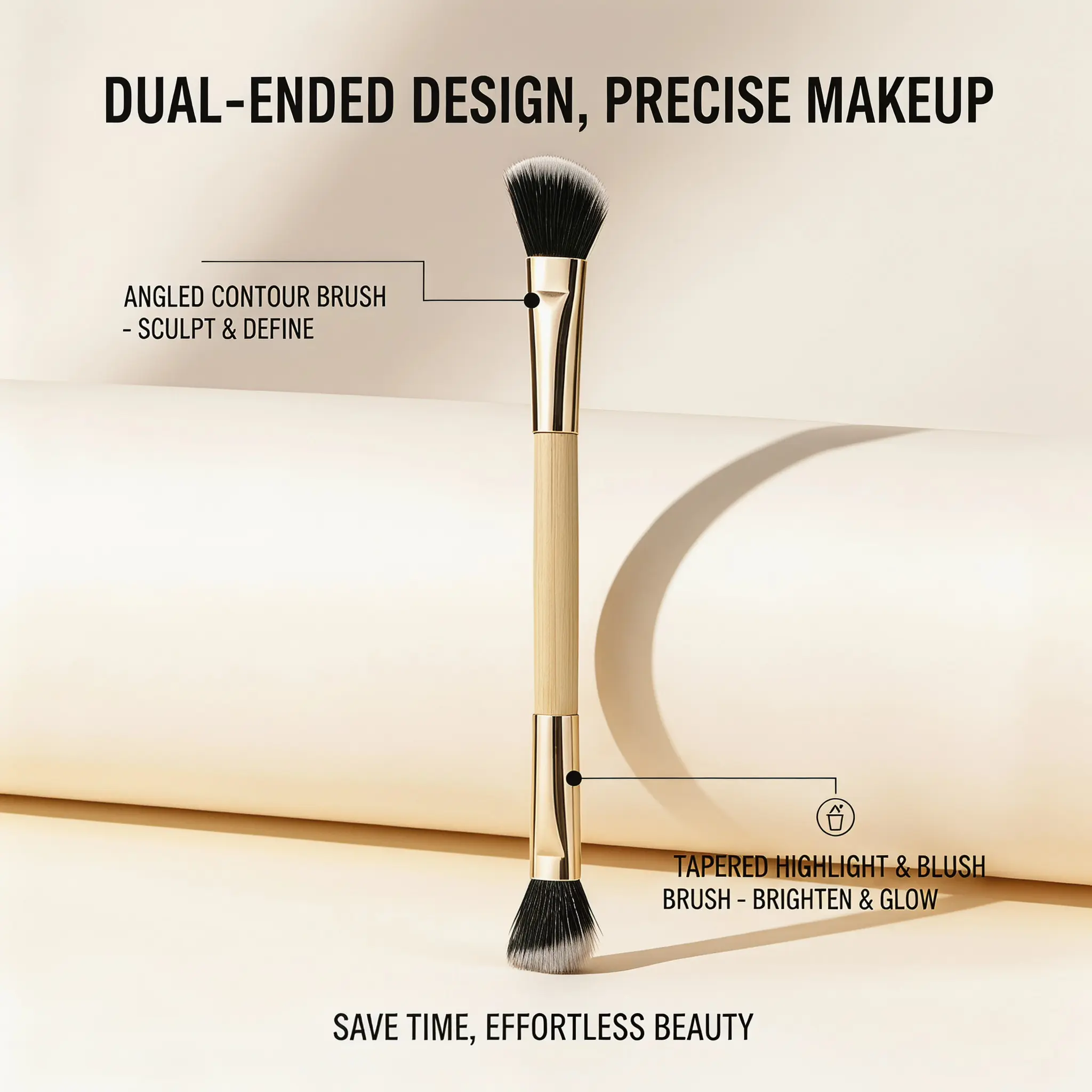 Double-Ended Foundation & Eyeshadow Brush, Dense Synthetic Bristles, Easy Blending for Beginners, Flawless Daily Makeup Tool, Precision Multitasker Brush