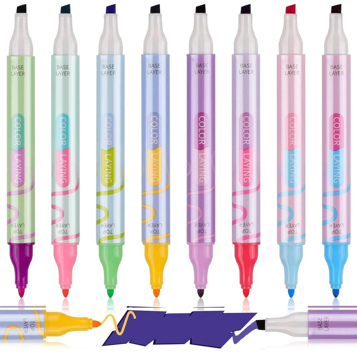 8Pcs 16 Color Layers Double Sided Markers,Colors Changing Marker Pens,Highlighter Assorted Colors for Adult and Kid Coloring Book Writing Journaling,DIY Greeting Card Making