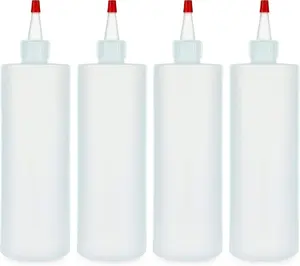 BRIGHTFROM Condiment Squeeze Bottles, 12 OZ Empty Squirt Bottle with Red Top Cap, Leak Proof - Great for Ketchup, Mustard, Syrup, Sauces, Dressing, Oil, Arts and Crafts, BPA FREE Plastic - 4 PACK