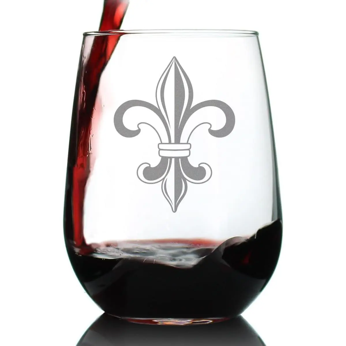 Bevvee Fleur de Lis Stemless Wine Glass - French Fleur de Lis Decor and Gifts - Large 17 Oz Glasses