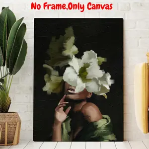 Flower Woman Pattern Unframed Painting, Modern Canvas Wall Art, Wall Decor for Home Living Room Bedroom Study Room, Ornaments, Hanging Wall Art