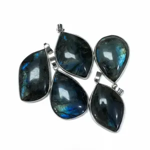 Labradorite Pendant — Random Flash 22" .925 Rope Chain Necklace Altar Jewelry One-Sided Polished Stone of the Threshold