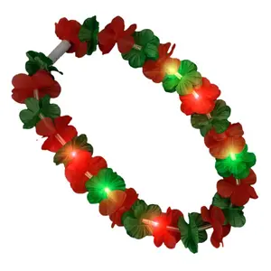 Blinkee LUHFLLNK-RDGR Light Up Hawaiian Flower Christmas Lei Necklace, Red & Green