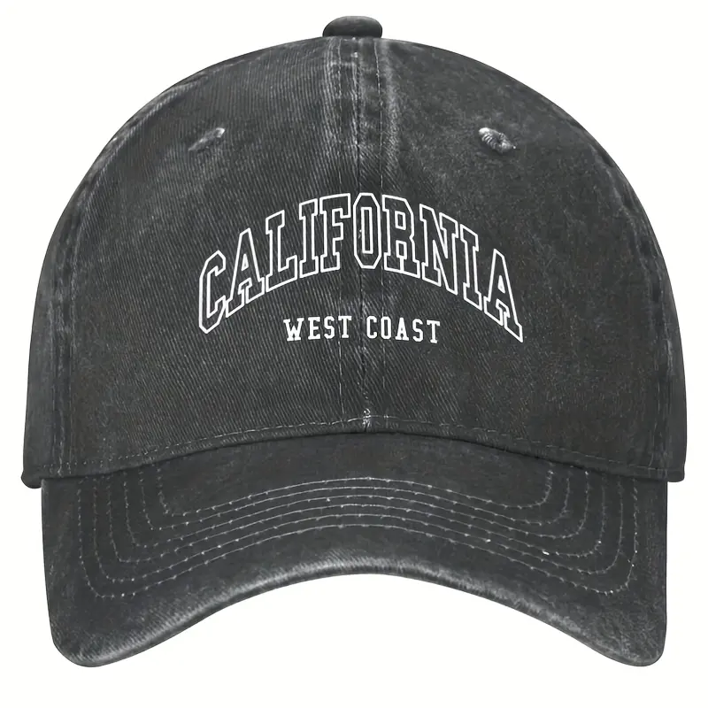 Unisex California West Coast Vintage Throwback Snapback Cap - Adjustable Structured Brim Baseball Hat, Black with White Lettering, Machine Washable Casual Streetwear Everyday Headwear