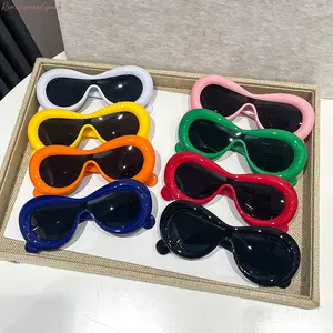 Unisex Novelty Inflated Round Sunglasses, Fun Puffy Frame Statement Shades, Trendy Cute Design Ideal for Street Style, Party Costumes, Festival Events and Casual Styling