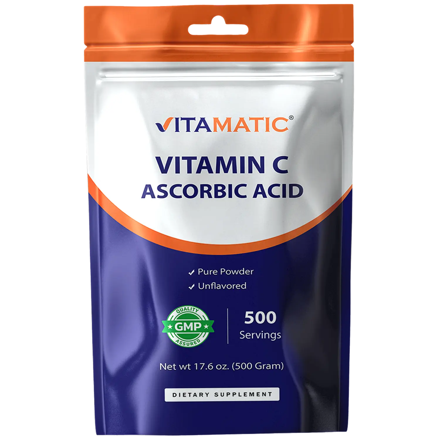 Vitamatic Pure Unflavored Vitamin C (Ascorbic Acid) Powder - 1000 mg per Serving, 500 Servings, 17.6 Oz (500g) - Antioxidant Immune Support Supplement for Adults, Non-GMO, Gluten/Sugar/Dairy-Free, No Additives, Convenient to Incorporate, Sugar Free, Glute