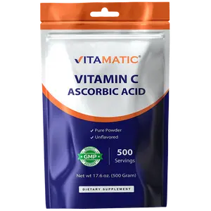Vitamatic Vitamin C Powder (Ascorbic Acid) – 1000 mg per Serving – 500 Servings - 17.6 Oz (500g) – Pure Unflavored Vitamin C Supplement – Non-GMO, Gluten Free, No Additives