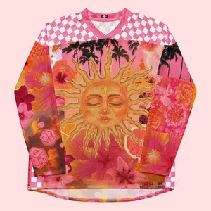 Cosmic Disco Sun Rave Jersey – Eternal Sunshine Hockey Shirt, Psychedelic Festival Outfit, Trippy Y2K Clubwear, Long Sleeve Rave Top