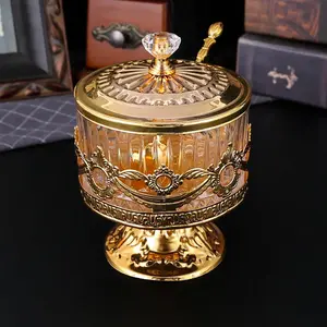 Vintage Style Glass Storage Jar with Lid & Spoon, 1 Count Exquisite European Style Seasoning Jar, Spice Jar for Home Kitchen Dining Room, Bottles, Glass Kitchen Canisters