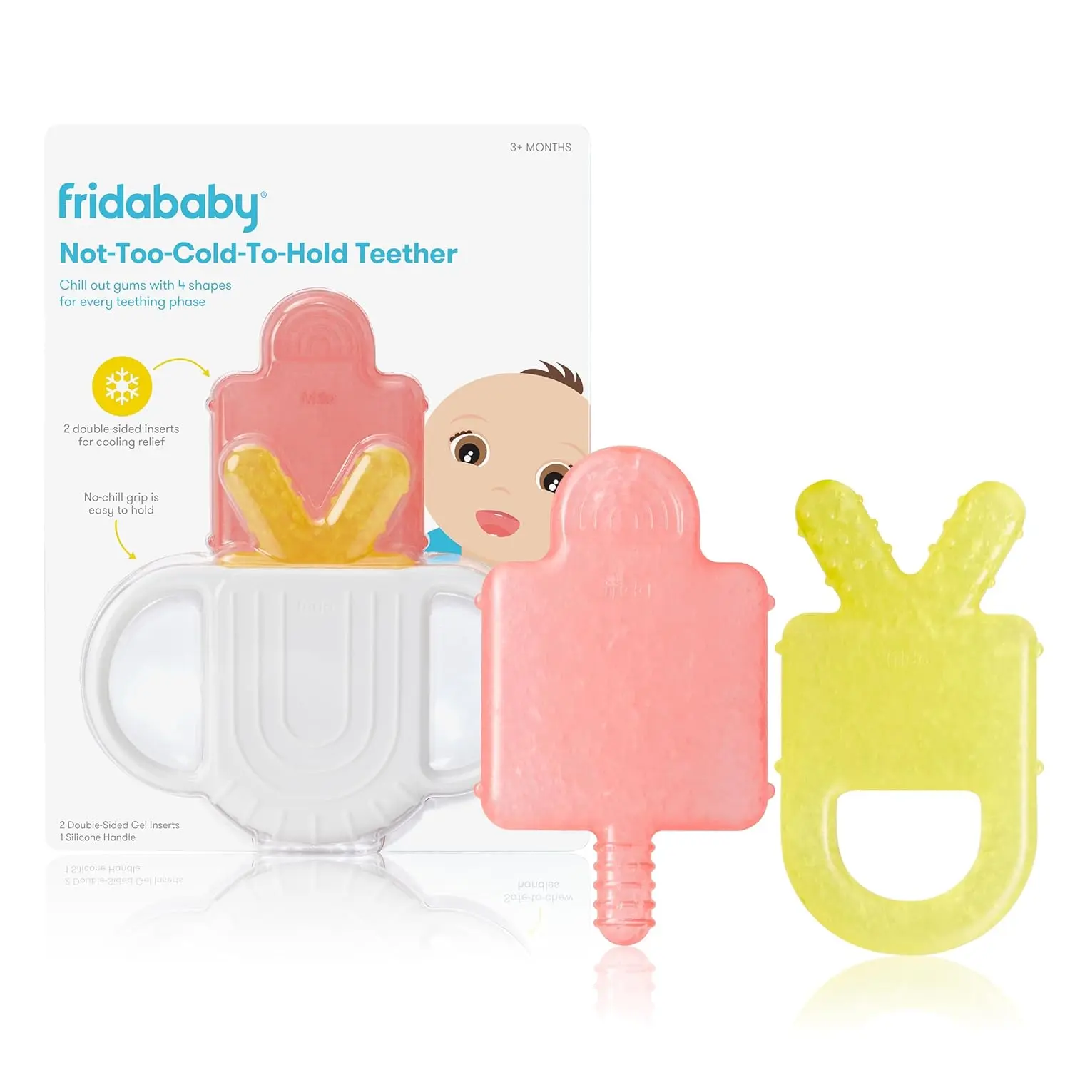 Fridababy 4-in-1 Soft Silicone Teether, Chewable Teething Toy for 0-18 Months Babies & Infants, BPA-Free Gum Massager with Not-Too-Cold-to-Hold Design for Teething Relief, Chewable Teether Teethers, Soft Silicone Teethers