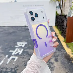 New Luxury Magsafe Laser Dazzling Armor Phone Case For iPhone 17 16 15 14 13 Pro Max Wireless Charging Dual Layer Protection Cover