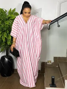 SANTORINI STRIPED LINEN DRESS (PINK)