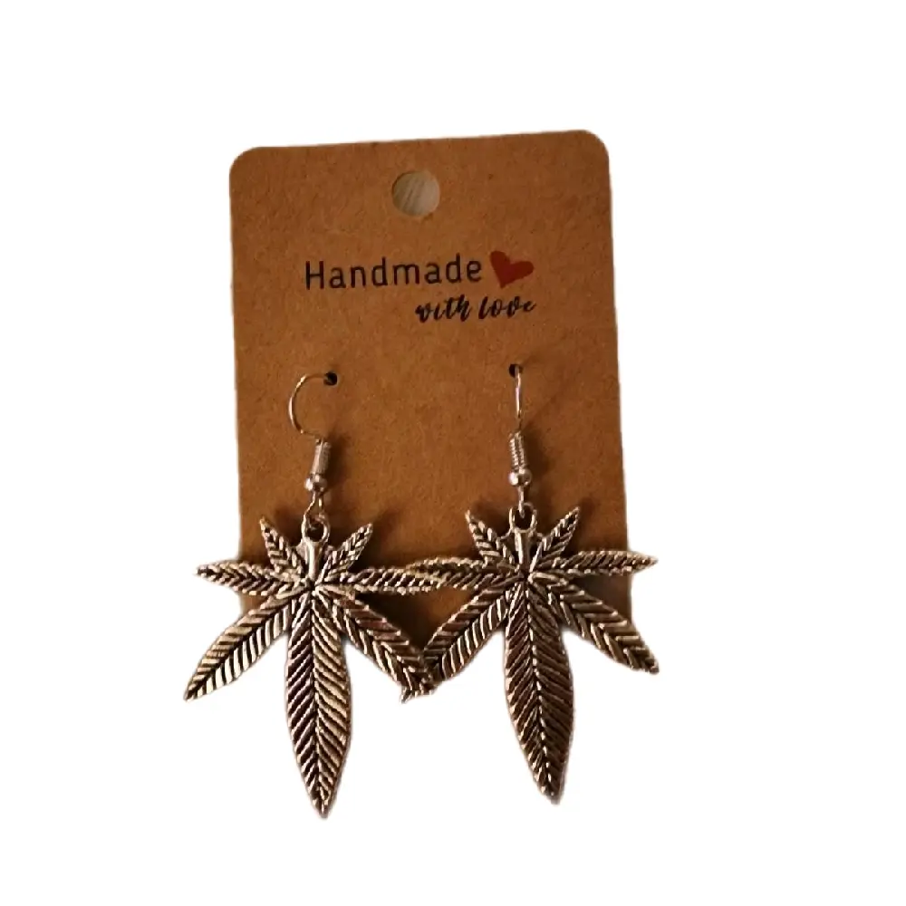 Alloy Silver Fun Weed Earrings, Everyday Wear Costume Jewelry Accessory