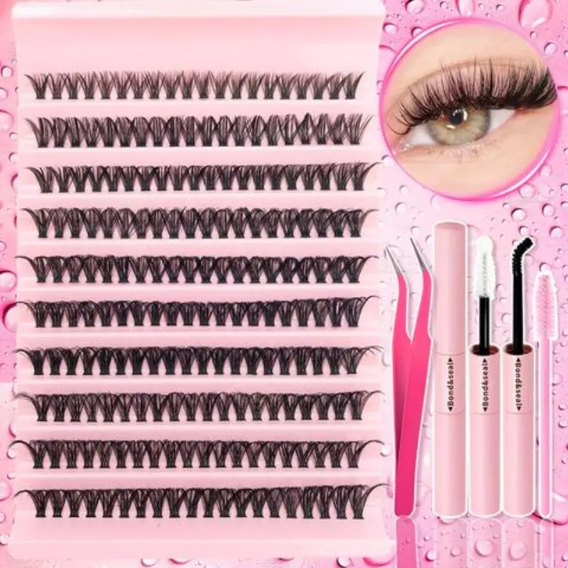 800Pcs/740Pcs/200Pcs Eyelashes Extension Set, Eyelash Extension Kit, Diy Eyelash Extensions, DIY Lash Clusters with Bond and Seal, Tweezers, and Brush, D Curl Mix Cluster Lashes for Natural/Dense/Cosplay, Individual Lash Extension for Party Eye Makeup