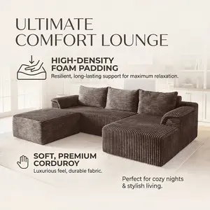 Boneless Sectional Couch U-Shape Modular Sectional Sofa103", Corduroy Cloud Sleeper Sofa With Double Recliner & 5 Free Pillows,Portable footrest, No Assembly Modern Living Room Furniture, Boneless Convertible Design (3 Packages Shipping)