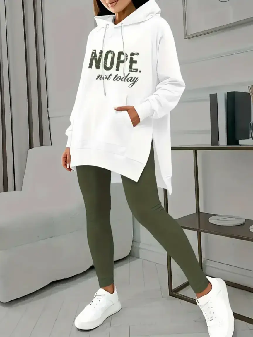 Two-Piece Set Women's Letter Print Pocket Hooded Sweatshirt & Skinny Pants, Fitted Casual Fashion Cozy Breathable Outfits for Daily Outdoor Wear, Women's Clothes for Spring & Fall, Casual Hoodie Set, Womenswear