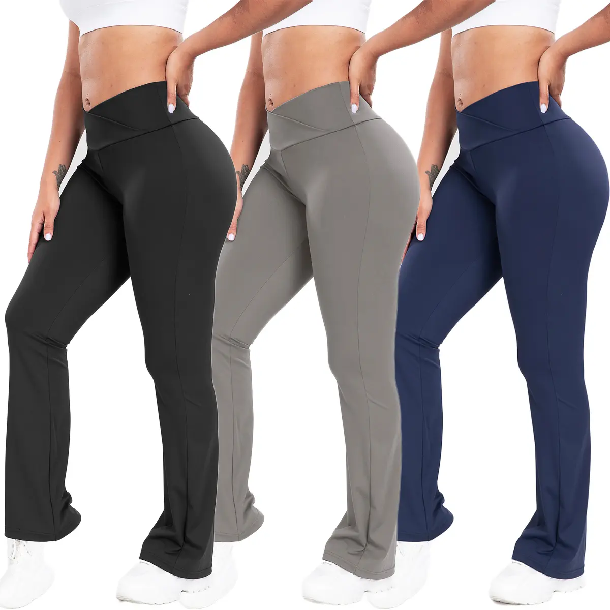 Kabuer Women's Solid Crossover Flare Leggings - High-Waisted Seamless Butt-Lift Quick Dry Athleisure Outfits for Yoga, Gym (Leggings Women)