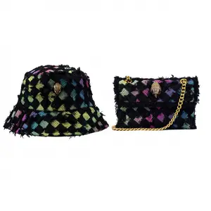 Woven Print Patchwork Denim Crossbody Bag for Women