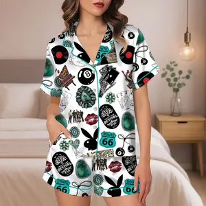 Vintage Western Route 66 Pajama Set, Retro Music & Cards Print, Western Cowgirl Pajamas, Western Cow Girl & Cowboy Sleepwear, Fun Playful PJs, Route 66 Adventure PJs, Unique Western Lifestyle Pajamas, Cowboy Culture Inspired Sleepwear