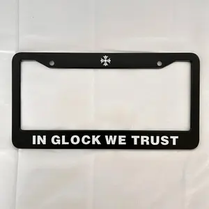 In Glock we Trust cross,Stainless Steel U.S. License Plate Frame, car accessories, Black