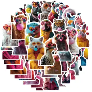 Funny Animal Pattern Sticker, 50pcs/set Bubble Blowing Animal Sticker, Cute Animal Sticker for Journaling Laptop Water Bottles Suitcase Phone, Decor