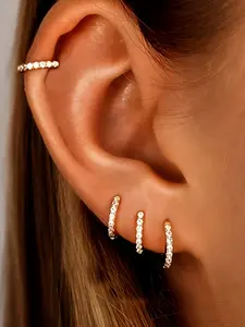 Women's Copper Hoop Earrings, Round Zirconia Design, Elegant Style, Plated, Earring Stack Set, Earring Stacking Set, Perfect for Daily Wear & Parties