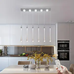 Dimmable LED Crystal Pendant Light with Bubble Glass Teardrop, 6-Light Chrome Chandelier for Kitchen Island and Dining Room