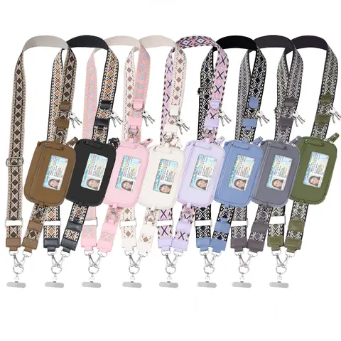 Women's All-Over Print Crossbody Lanyard Bag - Tiostep Cute Elegant Smartphone Accessory with Metal Detachable Clip, Transparent Design, 2+ Pockets, Adjustable Strap for Travel, Shopping