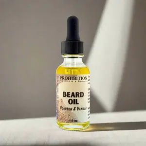 Prohibition Soap Bourbon & Vanilla Beard Oil - Long-Lasting Scent, Softens Beard & Promotes Hair Growth with Lemon and Organic Golden Jojoba Oil