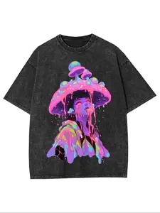 Mens And Womens Wear Heavy Duty Printed T Shirts Mushroom Psychedelic Art 100 Percent Pure Cotton Soft And Breathable Regular Fitted Sailor Collar Short Sleeve T Shirts Retro...  Easter, Music Festival, Mother's Day Gifts