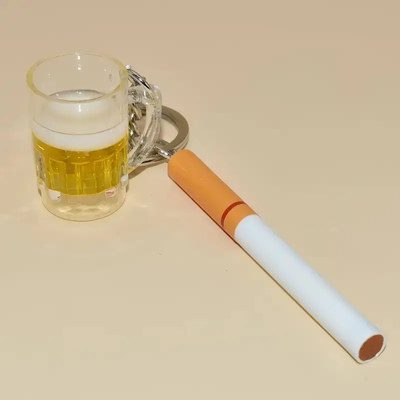 Men's Cigarette & Beer Glass Pendant Keychain, Lightweight Keychain, Keychain Accessories, Keychain Charm, Fashionable Gift Accessory, Adds Personal Touch, Perfect for Casual Use, Stylish Men's Jewelry, Keyrings For Keys