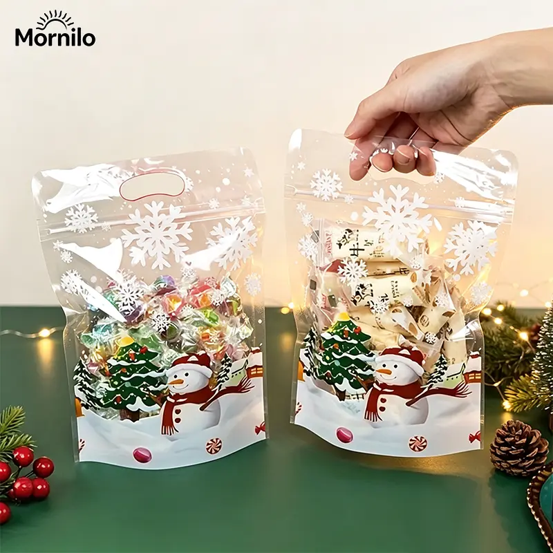 50PCS Resealable Christmas Zip Lock Bags with Handles, Clear Christmas Cookie Treat Bags, Snowman Candy Gift Bags, Holiday Gift Wrapping Supplies, Christmas Party Favor Bags, Bakery Packaging,Viral Holiday Finds, Xmas Decor Essentials