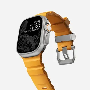 Durable FKM Rubber Strap with Titanium Buckle for Apple Watch Ultra & Series 1-10 Fits 44/45/46/49mm Outdoor Band  Secure Fit Wearable Storm Black