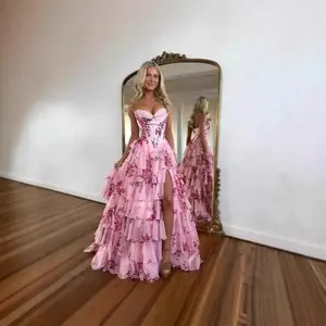 Cross-border European and American tuberous sexy long evening dress for women slim high-end elegant party dance dress summer Formal Womenswear graduationdress Sleeveless Spaghetti Strap Workwear Pink