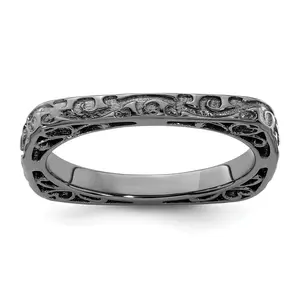 Black-Plated Square Stackable Ring in Sterling Silver