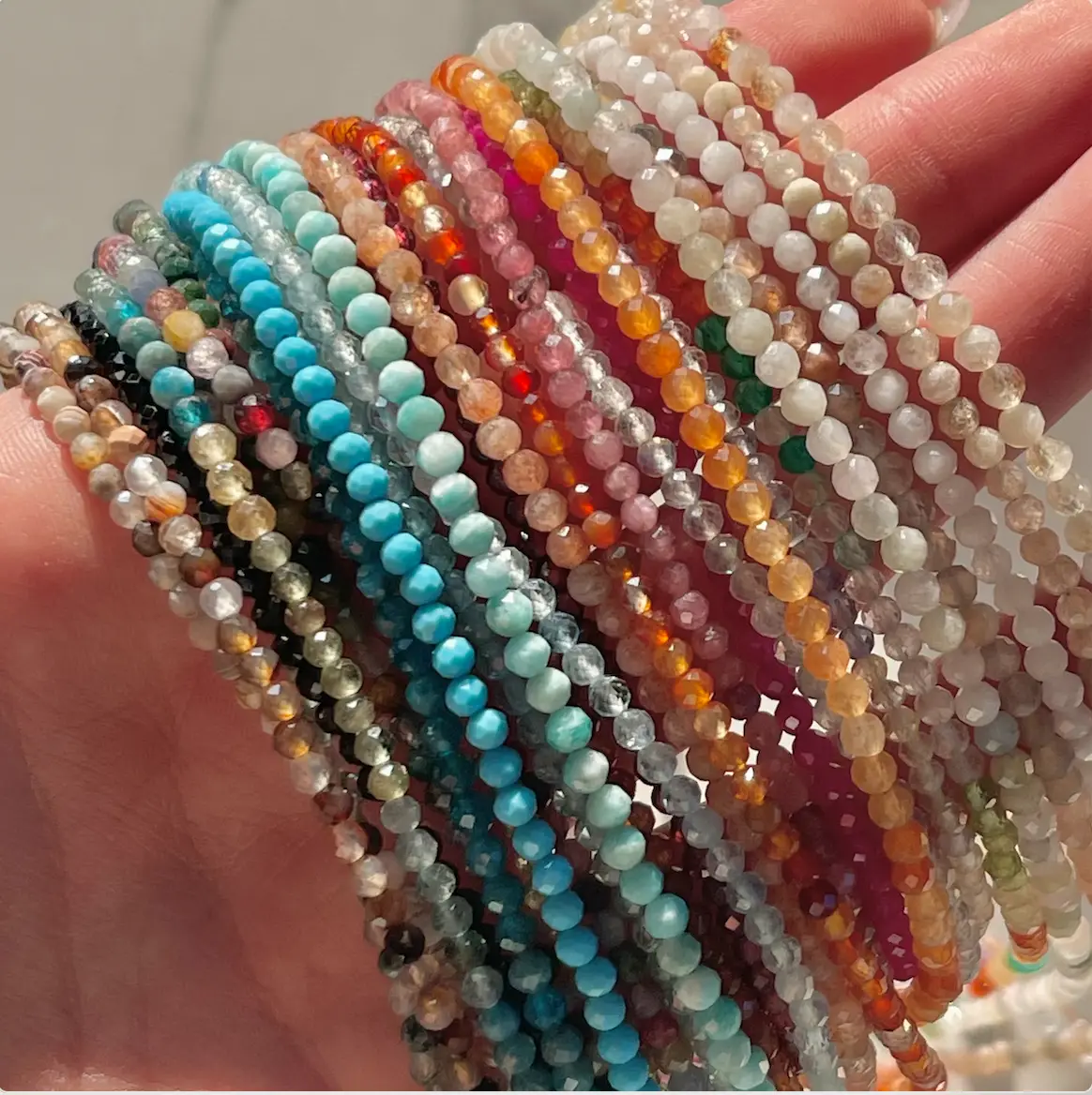 Sparkly Gemstone Beaded Necklace, Dainty Faceted Gemstone Beaded Necklace, Waterproof Crystal Beaded Choker, Gold-Filled, Stainless Steel