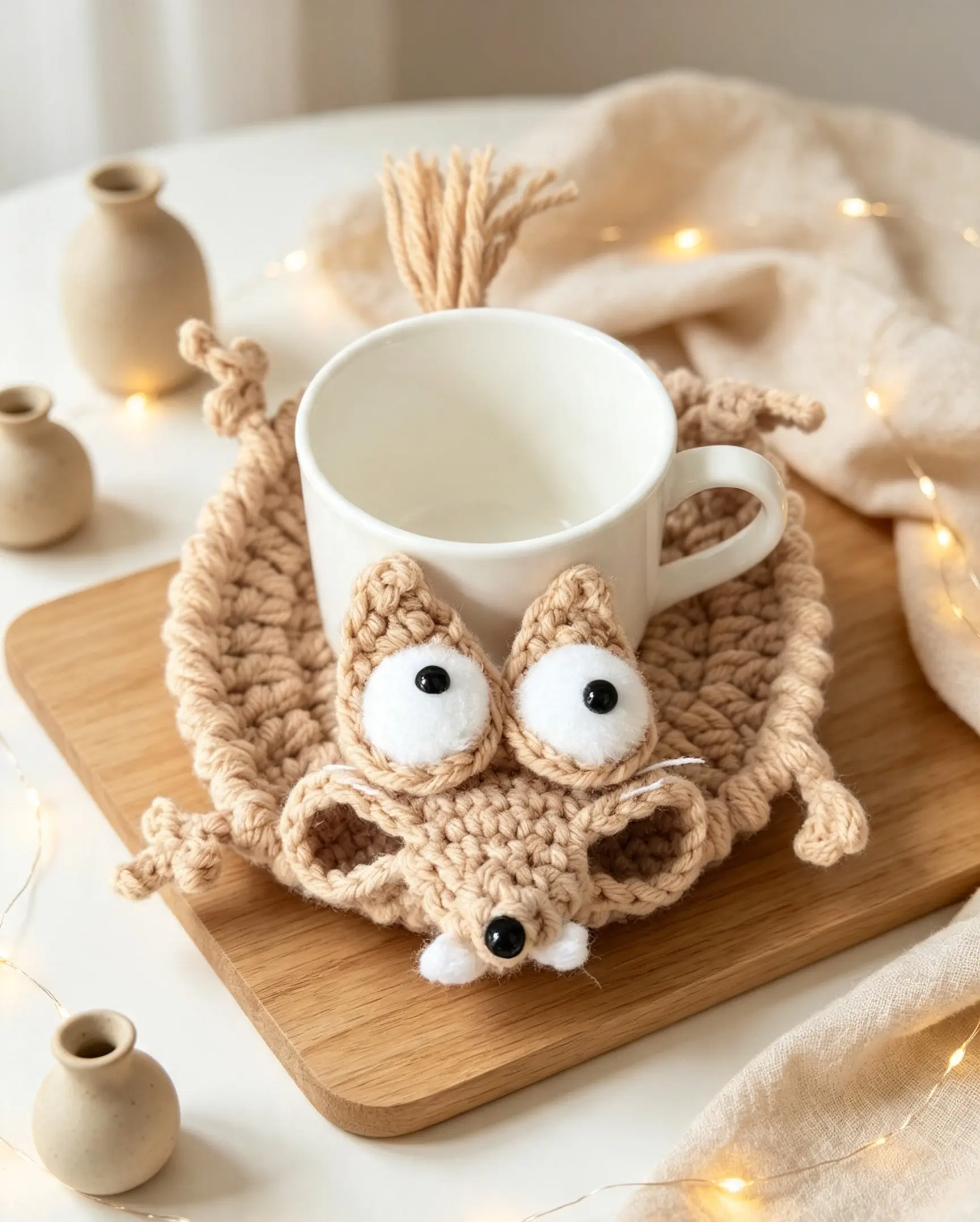 2-Piece Handmade Crochet Cartoon Animal Coasters - Stress-Relieving, Heat-Insulating, Anti-Scald Indoor Recreation Dining Table Mats