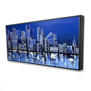 360 Stand Framed Cityscape Wall Art Print - 24x48 in, Vibrant Blue Skyline, Modern Minimalist Design, Home Decor Products for Living Room