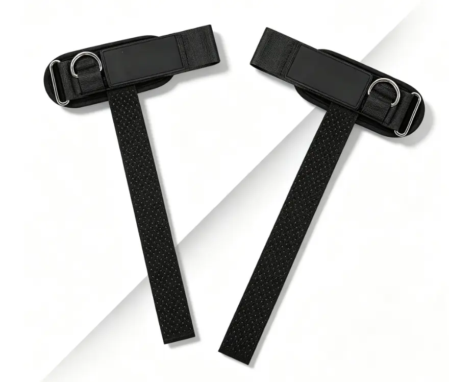 Lifting Straps with Cushioned Wrist Cuff 14.5" Cotton Strap Anti-Slip Silicone Beads 5mm Steel D-Ring for Free-Weight & Cable Training Pivot Pad