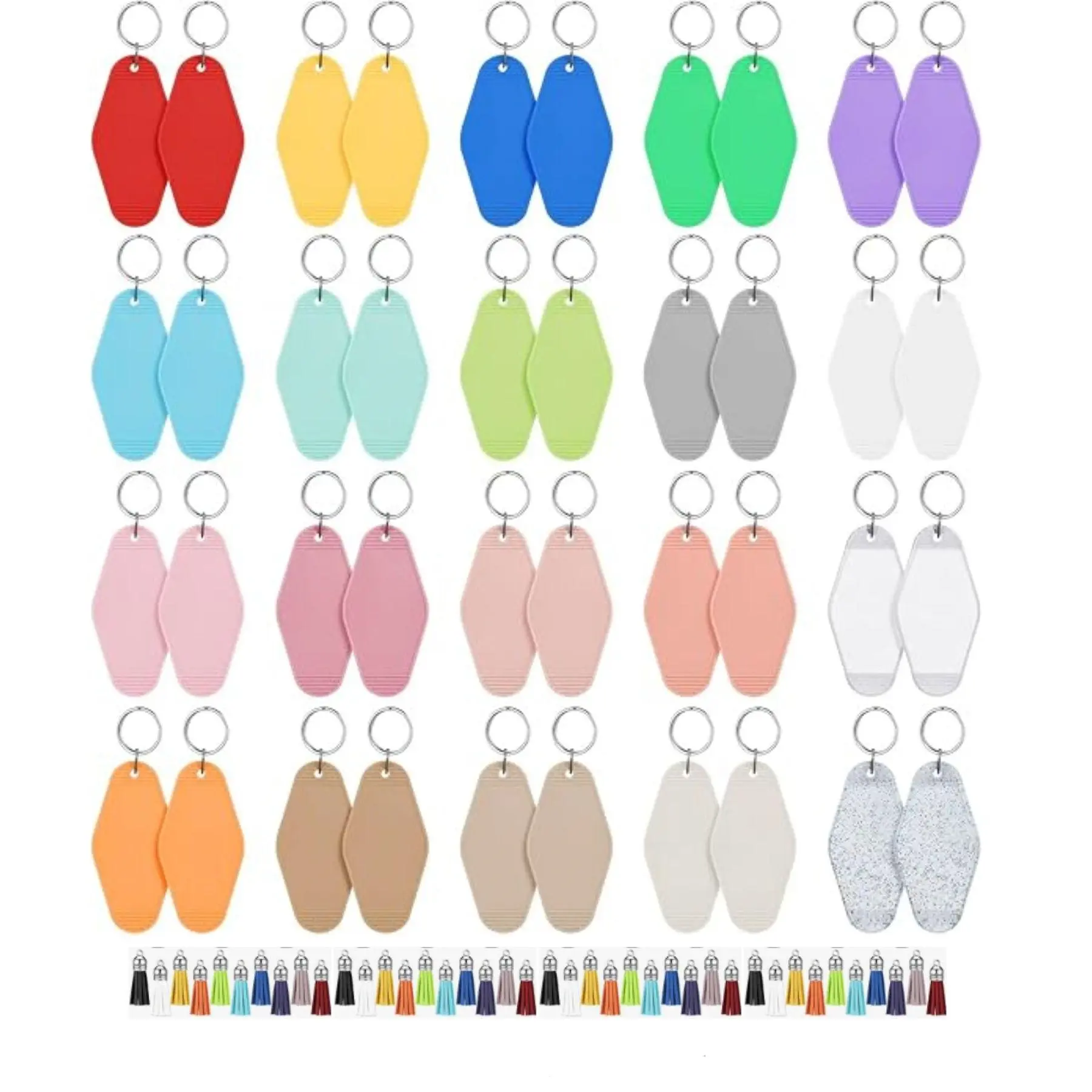 40Pcs Blank Motel Hotel Keychain Set, 20 Colors DIY Key Fobs with Key Rings & Tassels, Blank Motel Key Chains Craft Supplies for Handmade Keychain Making Projects