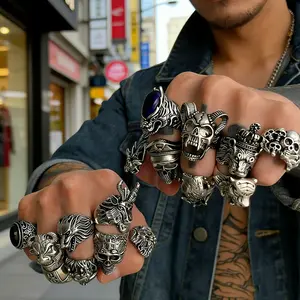 16pcs/set Vintage Punk Rings for Men Retro Bohemian Hip Top Skeleton Skull Men Jewelry Set Fashion Accessories