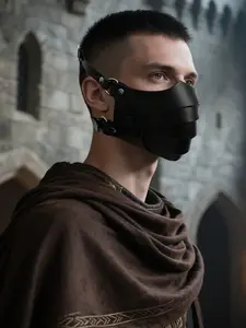 Medieval Viking Half Face Halloween Creepy Cosplay PU Leather Mask, Dustproof Protective Face Covering for All Seasons, Retro Style Accessory