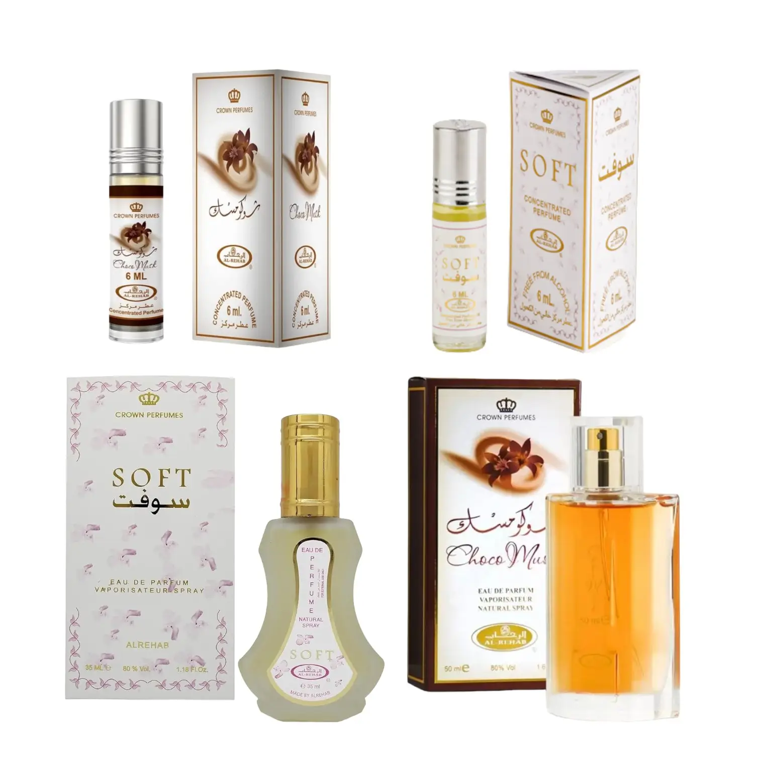 (4pc Combo Bundle Pack) 50ml Choco Musk + 35ml Soft + 6ml Choco Musk + 6ml Soft - Perfume Spray by Al-Rehab